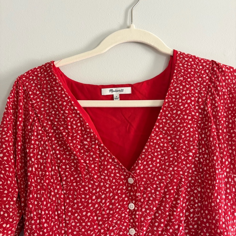 MADEWELL RED SILK BUTTON FRONT MINI DRESS - Picture 4 of 8